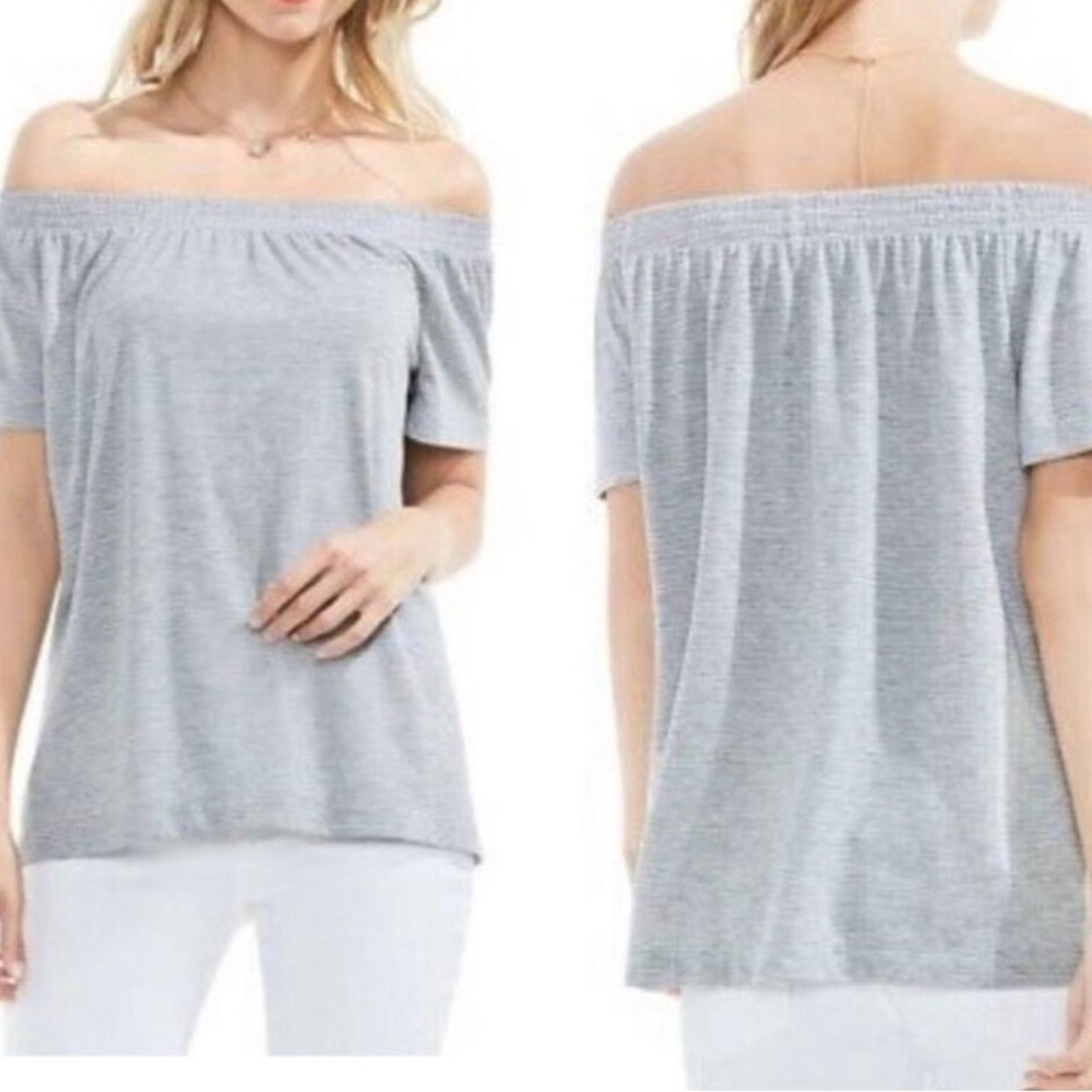 Boutique plus grey short sleeve off the shoulder top